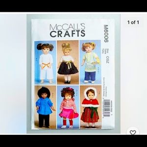 CRAFTS UNCUT MC CRAFTS UNCUT MCCALLS M6006 SEWING PATTERN 18” DOLLS ❤️ NEW